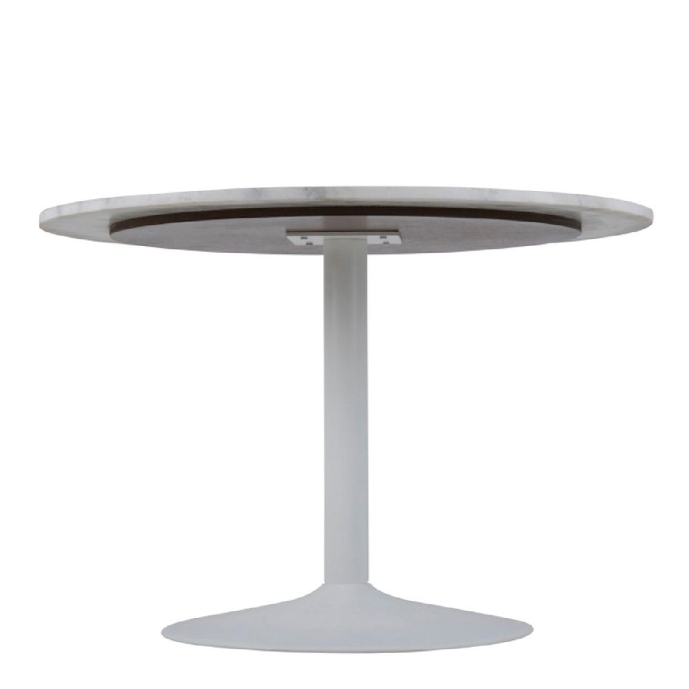 Tama White Marble Dining Table Round In Metal Base