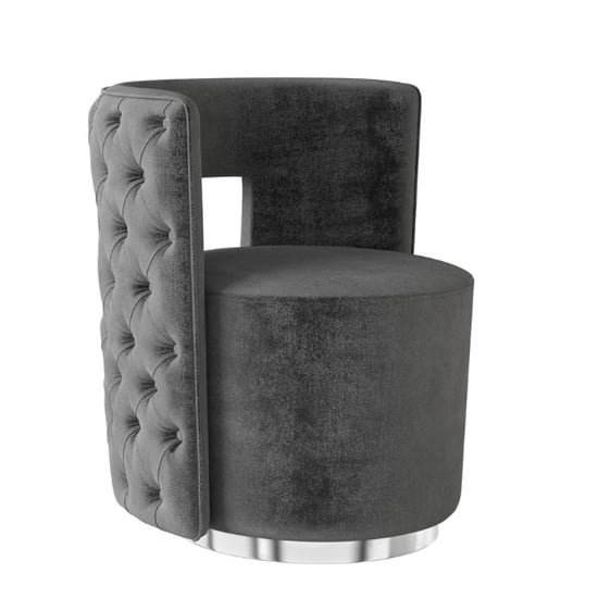 Tarbock Velvet Fabric Swivel Lounge Chair In Dark Grey