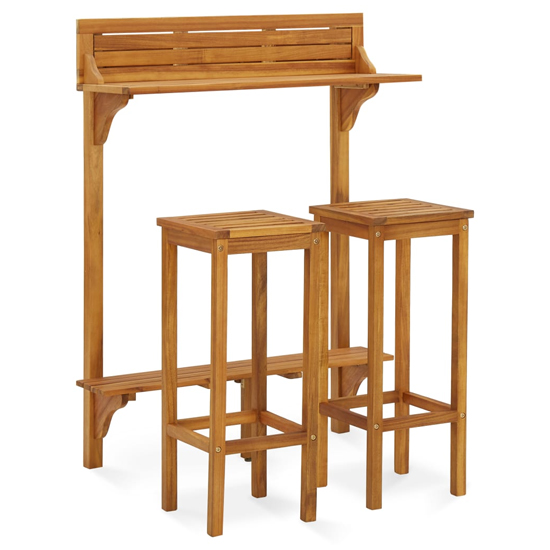 Tamia Wooden Balcony Bar Table With 2 Stools In Natural