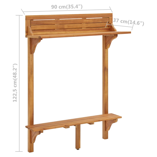 Tamia Wooden Balcony Bar Table With 2 Stools In Natural