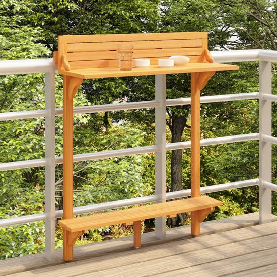 Photo of Tamia wooden balcony bar table in natural