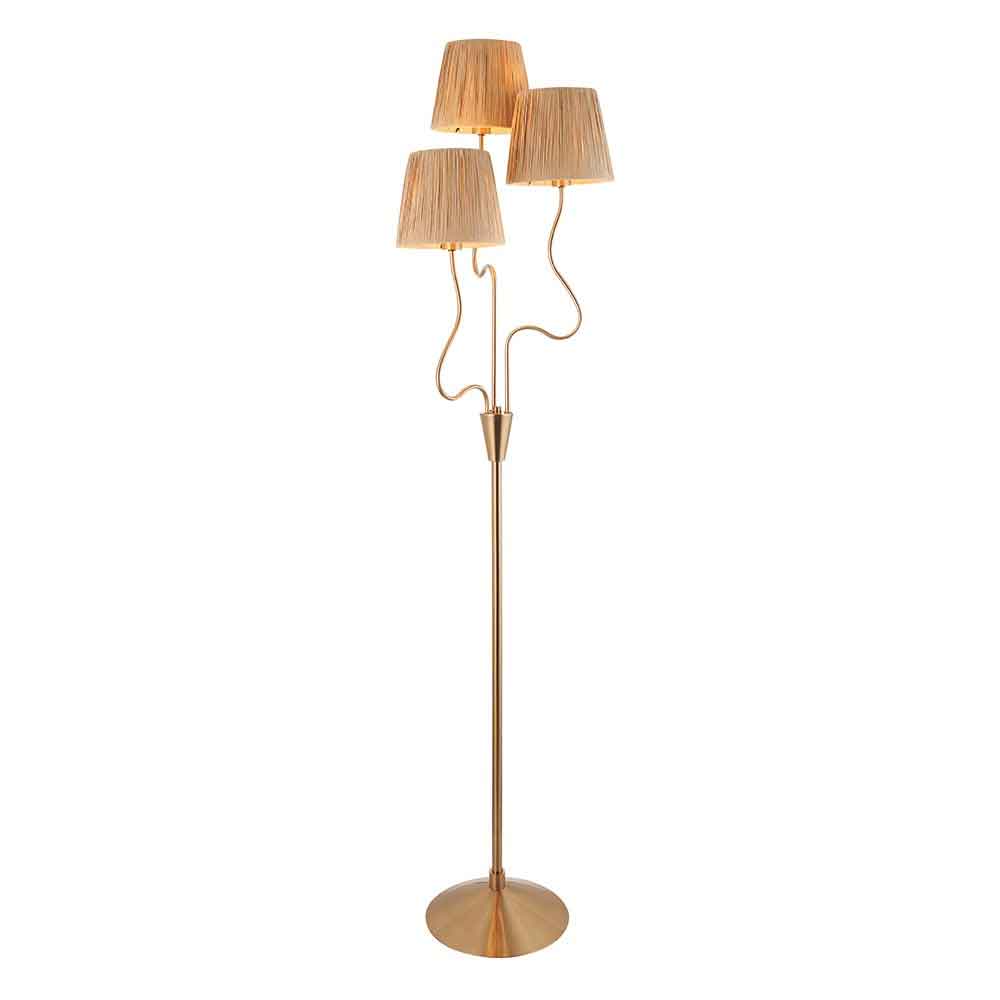 Tampa 3 Light Fabric Floor Lamp In Aged Brushed Brass