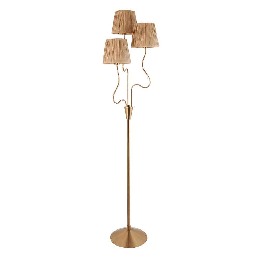 Tampa 3 Light Fabric Floor Lamp In Aged Brushed Brass