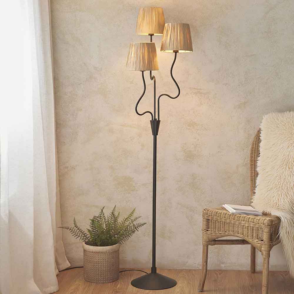 Tampa 3 Light Fabric Floor Lamp In Matt Black