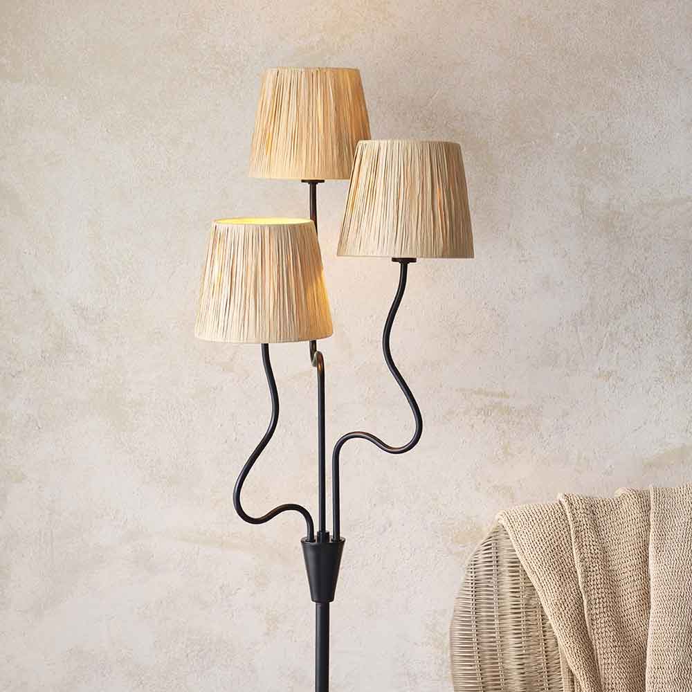Tampa 3 Light Fabric Floor Lamp In Matt Black
