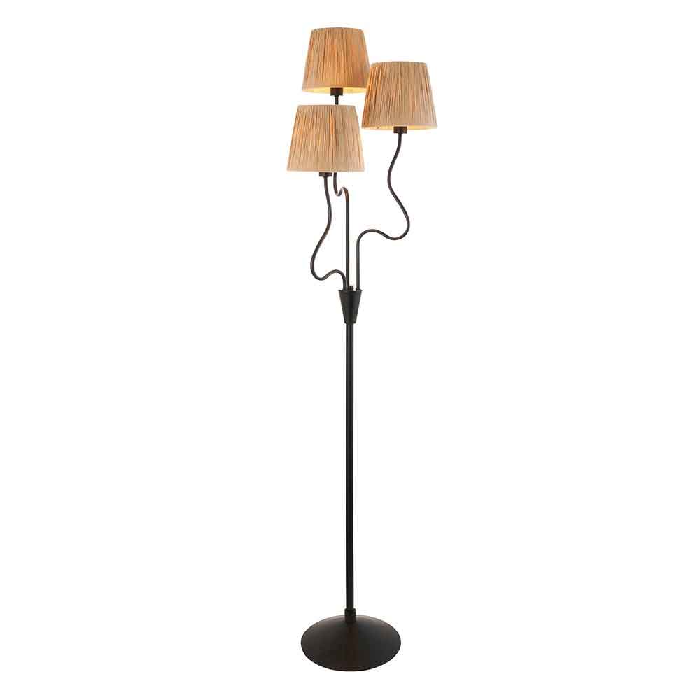 Tampa 3 Light Fabric Floor Lamp In Matt Black