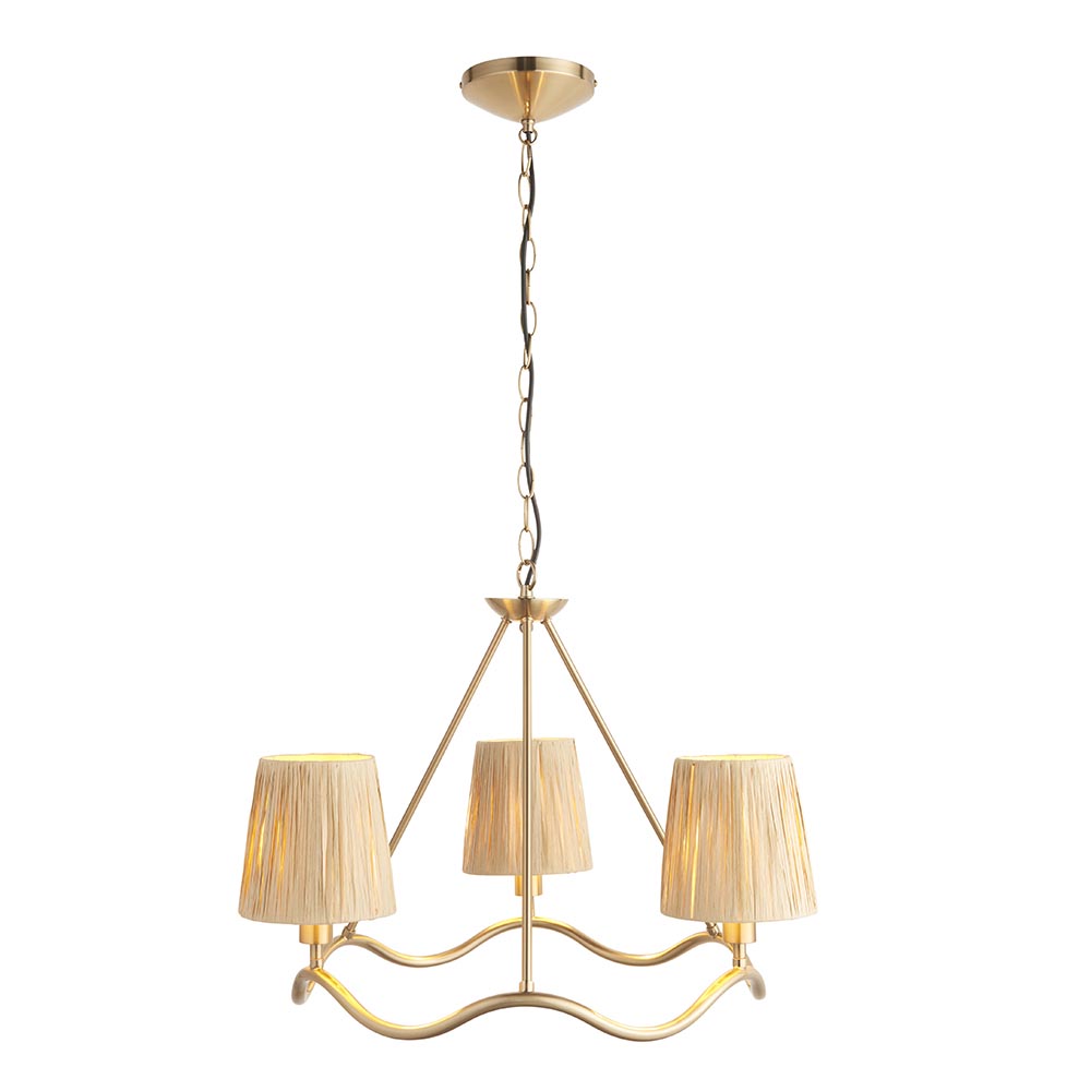 Tampa 3 Light Fabric Pendant Ceiling Light In Aged Brushed Brass