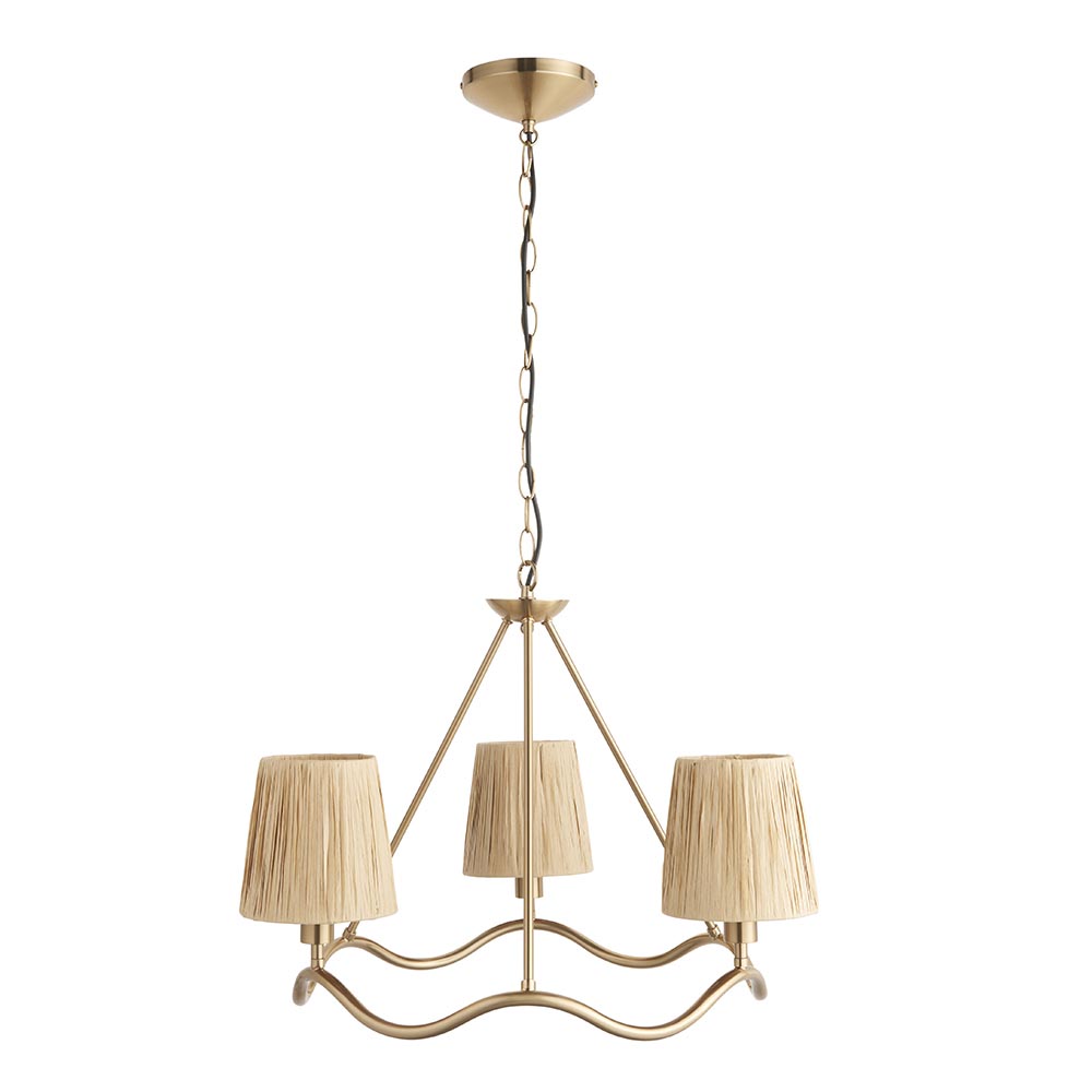 Tampa 3 Light Fabric Pendant Ceiling Light In Aged Brushed Brass