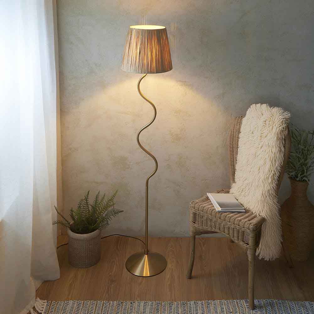 Tampa Fabric Floor Lamp In Aged Brushed Brass