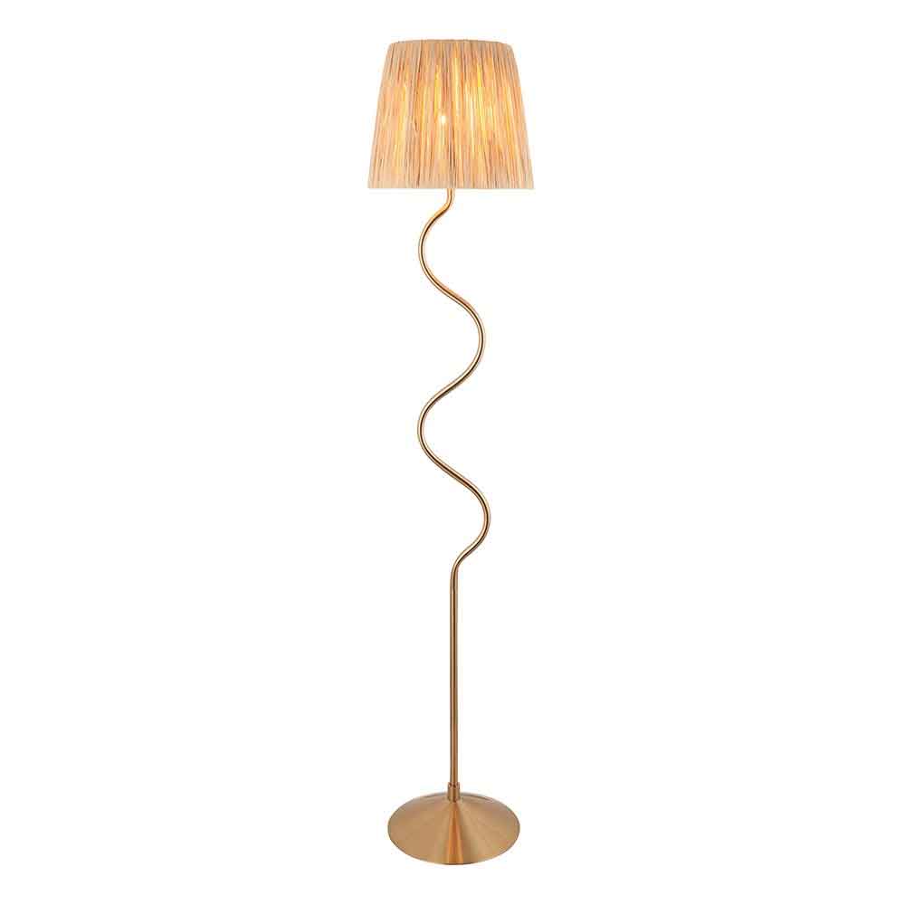 Tampa Fabric Floor Lamp In Aged Brushed Brass