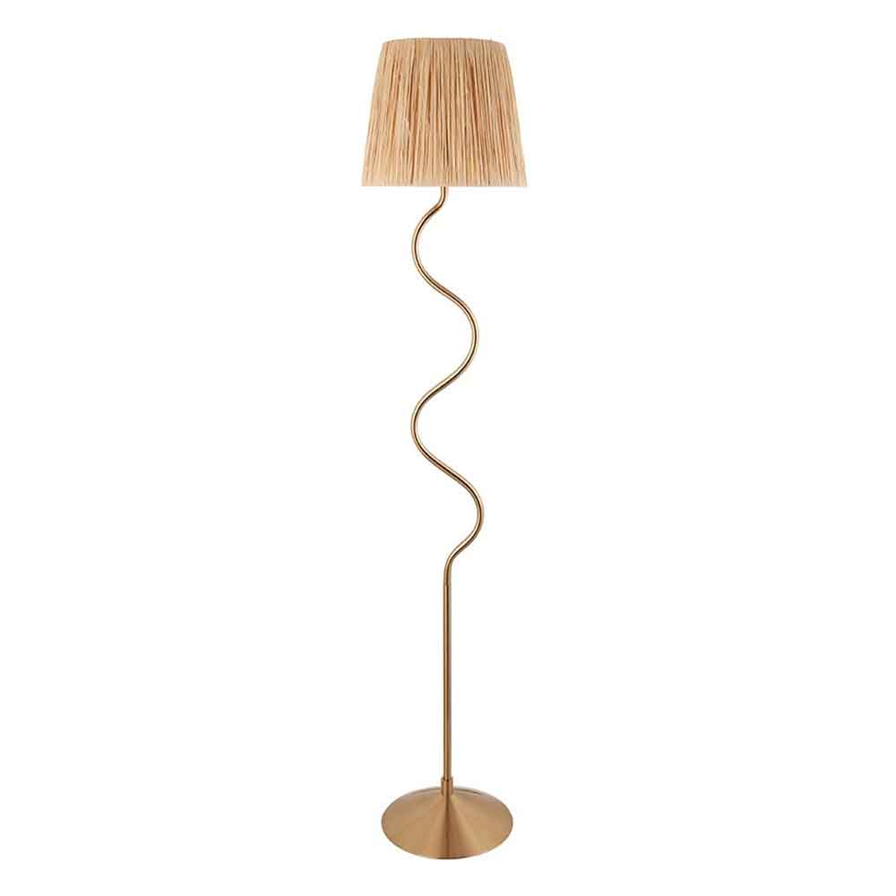 Tampa Fabric Floor Lamp In Aged Brushed Brass
