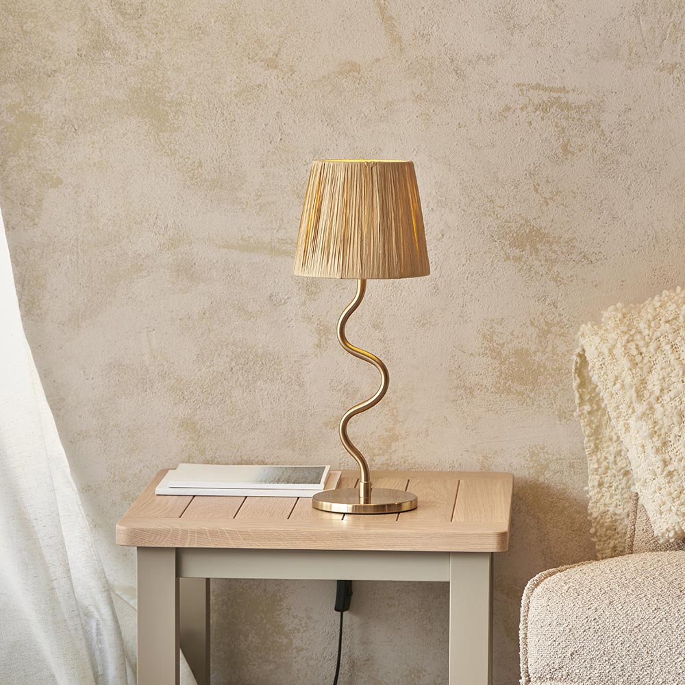 Tampa Fabric Table Lamp In Aged Brushed Brass