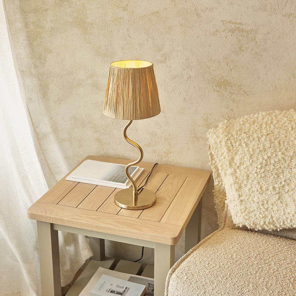 Tampa Fabric Table Lamp In Aged Brushed Brass