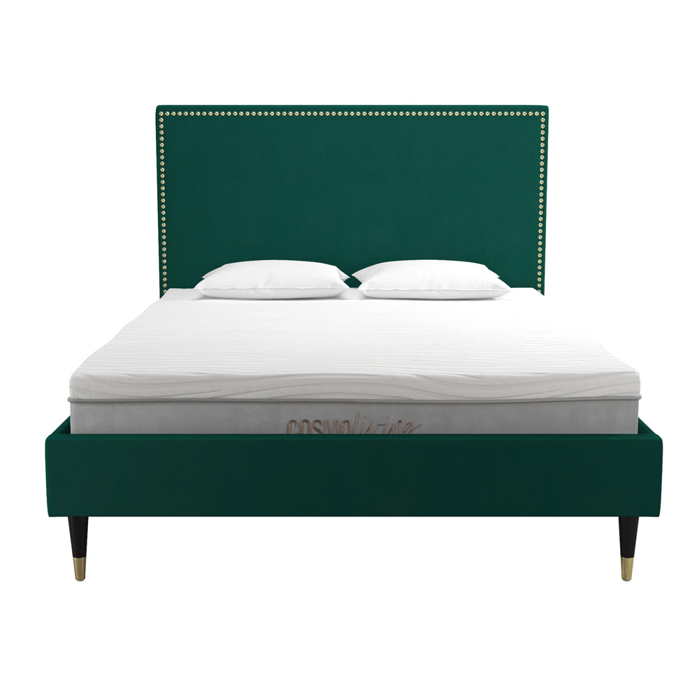 Tamper Velvet Double Bed In Green