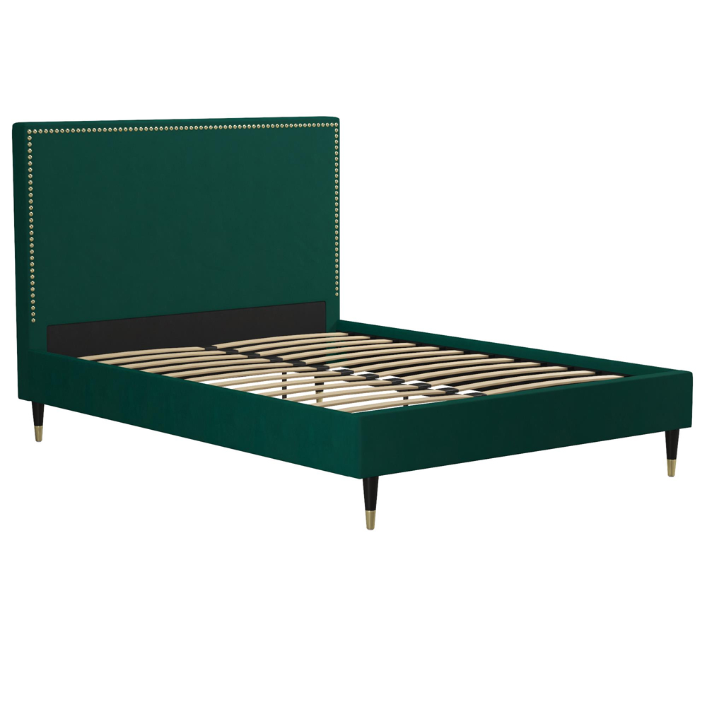 Tamper Velvet Double Bed In Green