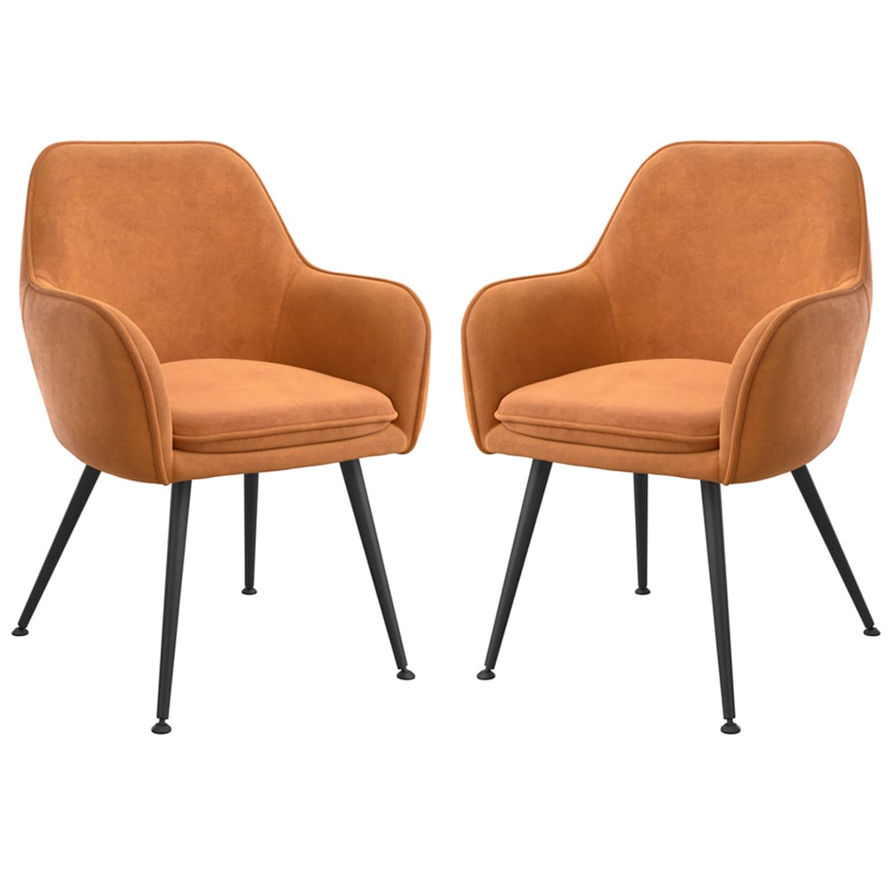 Tampere Burnt Rust Velvet Dining Chairs With Black Legs In Pair