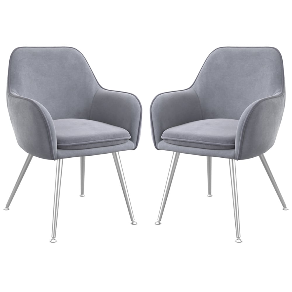 Tampere Grey Velvet Dining Chairs With Silver Legs In Pair