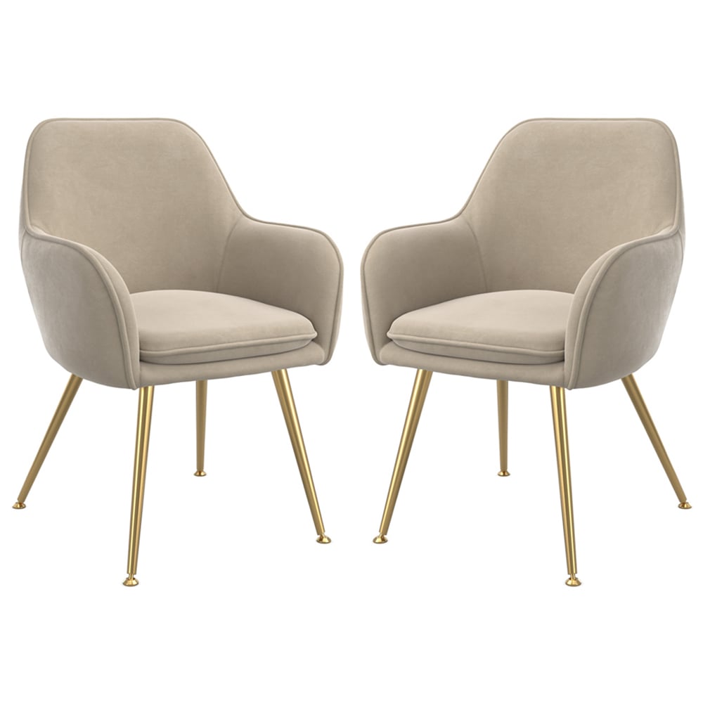 Tampere Light Fawn Velvet Dining Chairs With Gold Legs In Pair