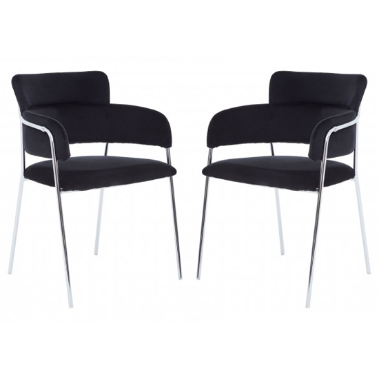 Tamzo Black Velvet Dining Chairs With Chrome Legs In Pair Sale