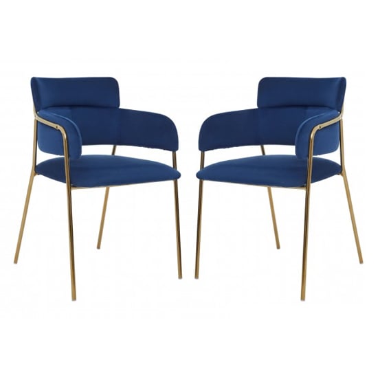 Tamzo Blue Velvet Dining Chairs And Gold Legs In Pair_1