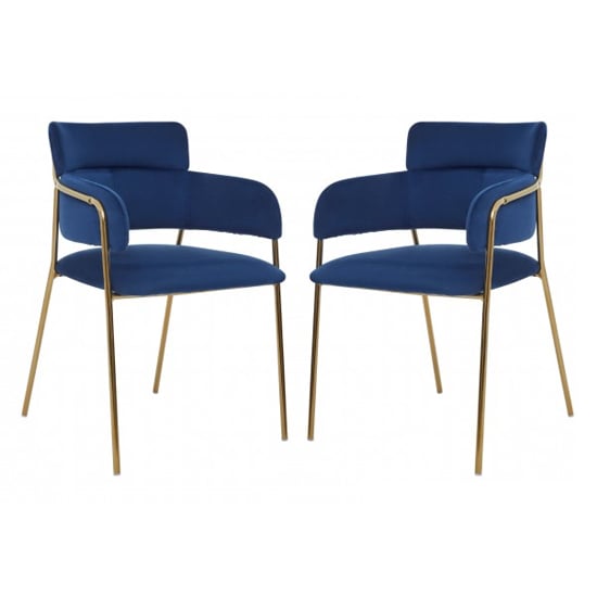 Product photograph of Tamzo Blue Velvet Dining Chairs And Gold Legs In Pair from Furniture in Fashion