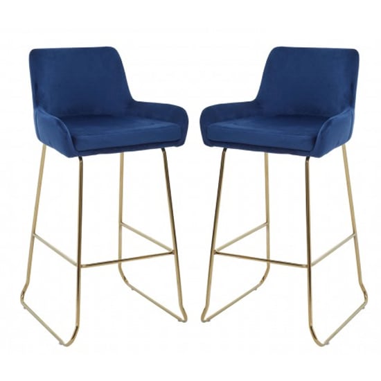 Photo of Tamzo blue velvet upholstered bar chair with low arms in pair