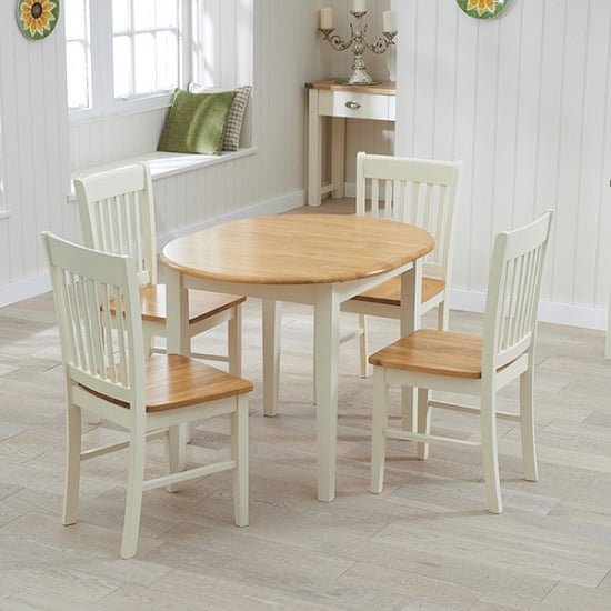 Tango Extendable Dining Set In Cream And Oak With 4 Chairs Furniture In Fashion