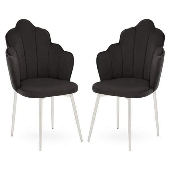 Read more about Tania black velvet dining chairs with chrome legs in a pair