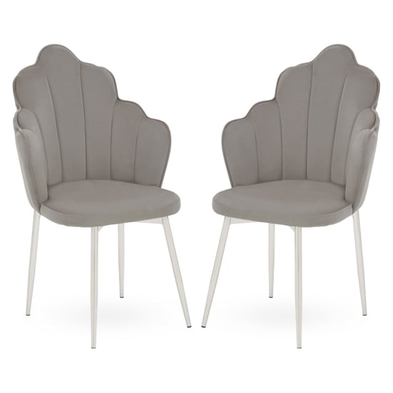 Read more about Tania grey velvet dining chairs with chrome legs in a pair