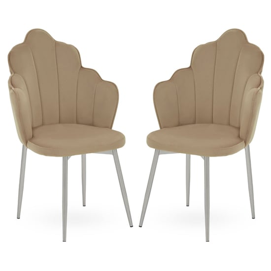 Product photograph of Tania Mink Velvet Dining Chairs With Chrome Legs In A Pair from Furniture in Fashion