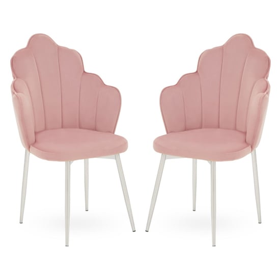 Read more about Tania pink velvet dining chairs with chrome legs in a pair