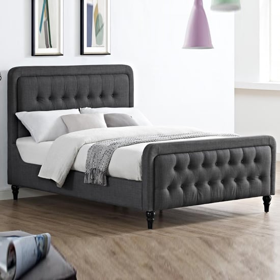 Taniel Linen Fabric Double Bed In Grey