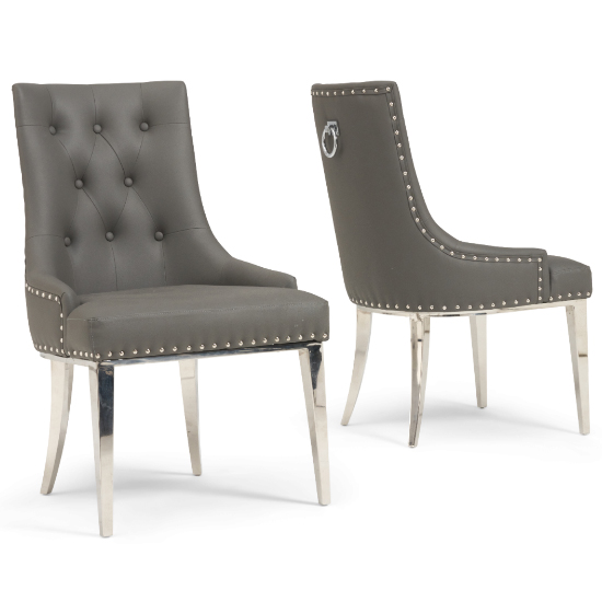 Tanis Grey Faux Leather Dining Chairs With Chrome Legs In A Pair_2