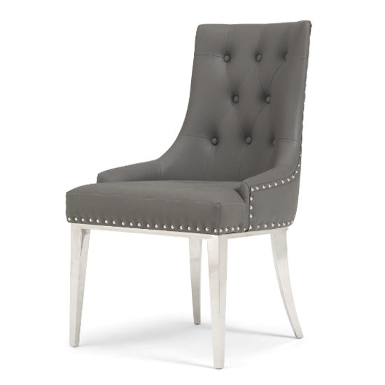 Tanis Grey Faux Leather Dining Chairs With Chrome Legs In A Pair_3