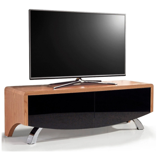 Product photograph of Wiley Ultra High Gloss Tv Stand With 2 Soft Open Doors In Oak from Furniture in Fashion