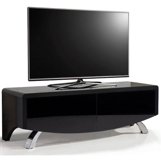 Wiley Ultra High Gloss TV Stand With 2 Soft Open Doors In Black_1
