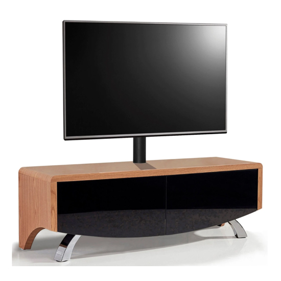 Wiley High Gloss TV Stand With 2 Soft Open Doors In Oak_1