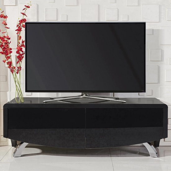 Product photograph of Wiley High Gloss Tv Stand With 2 Soft Open Doors In Black from Furniture in Fashion