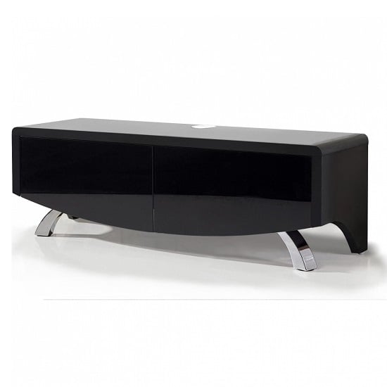 Wiley High Gloss TV Stand With 2 Soft Open Doors In Black_2