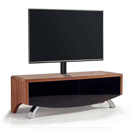 Photo of Wiley high gloss tv stand with 2 soft open doors in walnut