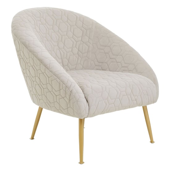 Tanya Velvet Occasional Chair With Gold Metal Legs In Natural