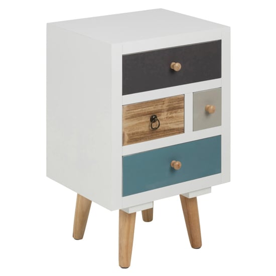 Read more about Taos bedside cabinet in white with 4 multi-coloured drawers