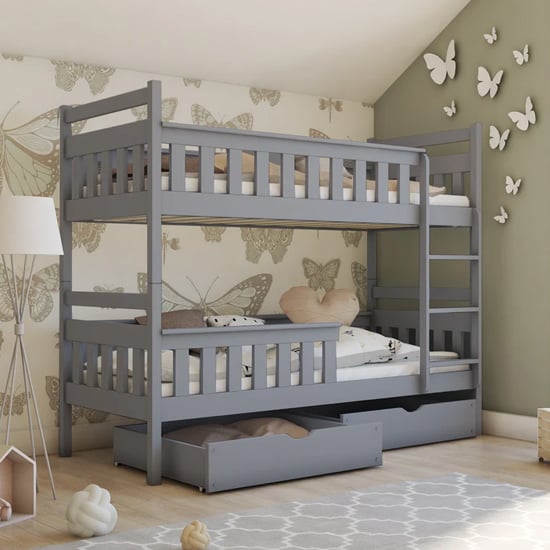 Product photograph of Taos Bunk Bed With Storage In Matt Grey With Bonnell Mattresses from Furniture in Fashion
