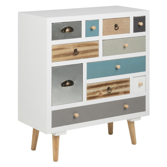 Read more about Taos wooden chest of 11 multi-coloured drawers in white