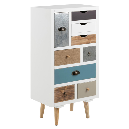 Read more about Taos wooden chest of 5 multi-coloured drawers in white