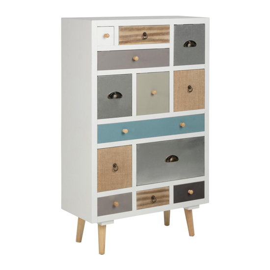 Read more about Taos wooden chest of 9 multi-coloured drawers in white