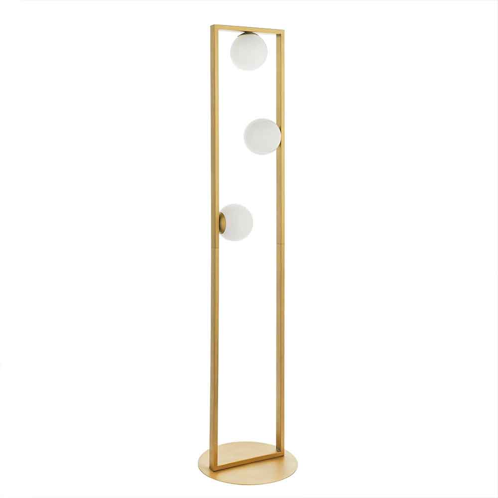 Taos 3 Light Glass Floor Lamp In Brushed Gold Open Frame