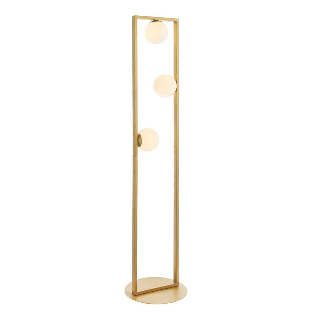Taos 3 Light Glass Floor Lamp In Brushed Gold Open Frame