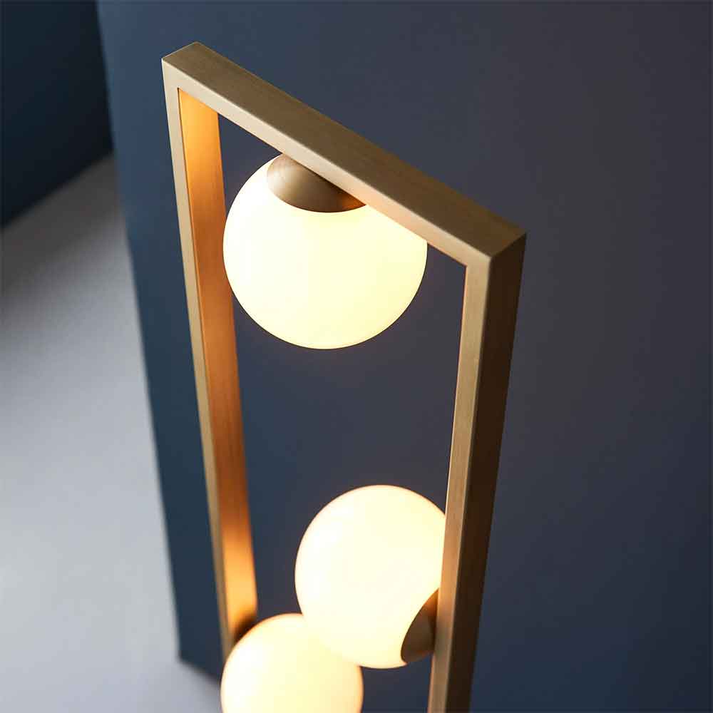 Taos 3 Light Glass Floor Lamp In Brushed Gold Open Frame