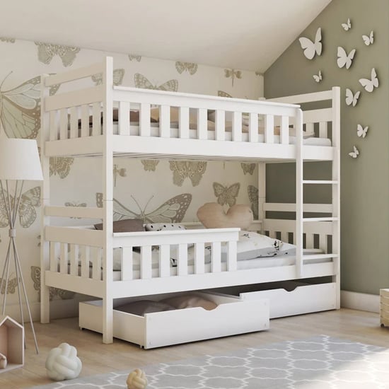 Photo of Taos wooden bunk bed with storage in white